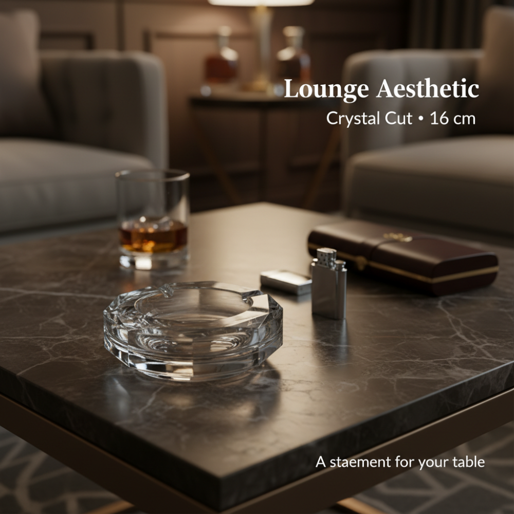 Luxury Crystal Ashtray 16 cm | Heavy Faceted Glass Statement Piece