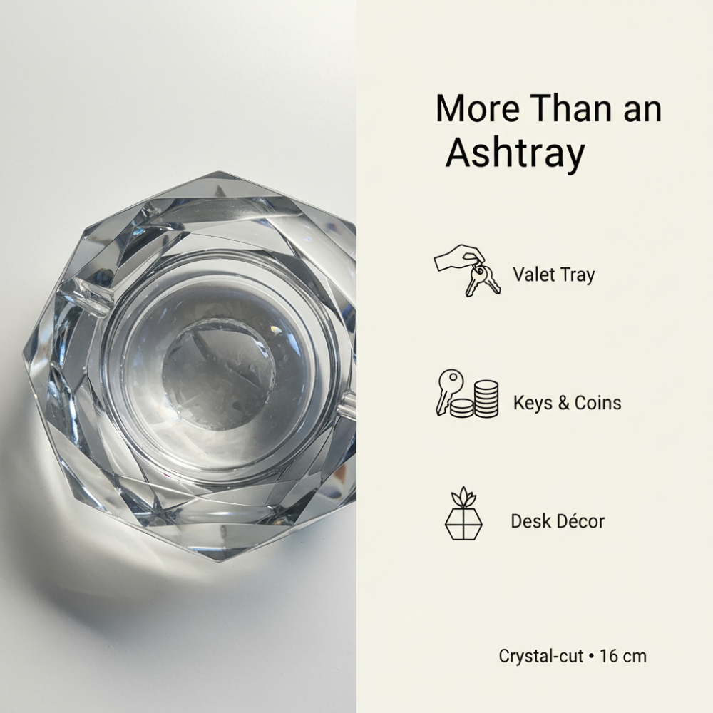 Luxury Crystal Ashtray 16 cm | Heavy Faceted Glass Statement Piece
