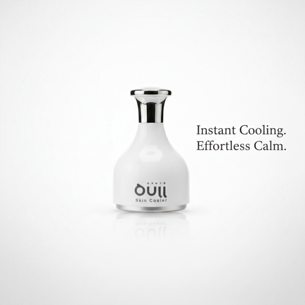 Oull Skin Cooler White bottle with silver top on a white background
