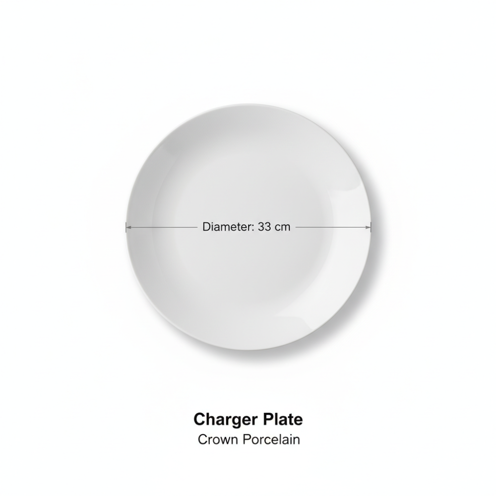 Crown Porcelain Charger Plate 33 cm | Premium White Service Plate