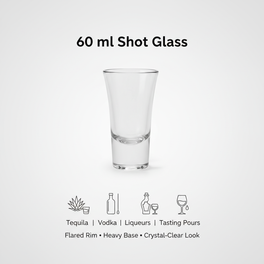 Premium 60 ml Shot Glass | Flared Rim Heavy Base Shooter Glass