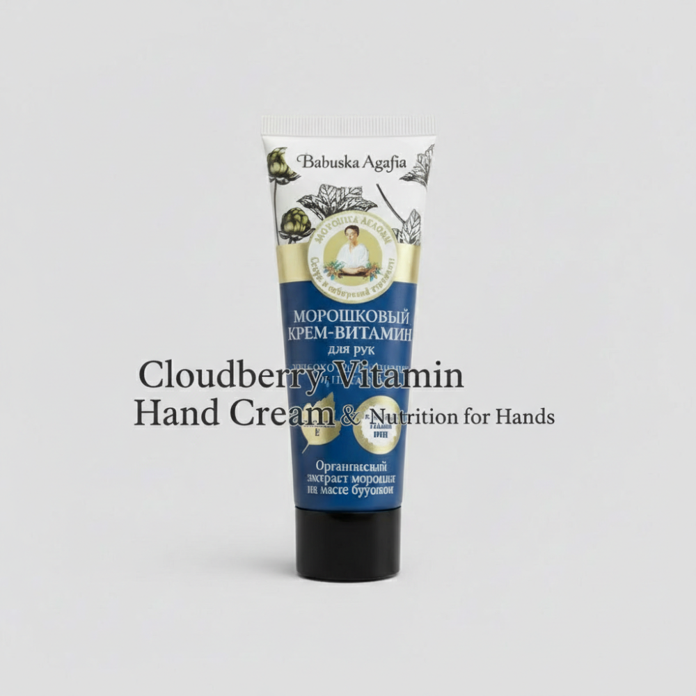 Hand cream tube with branding on a light gray background