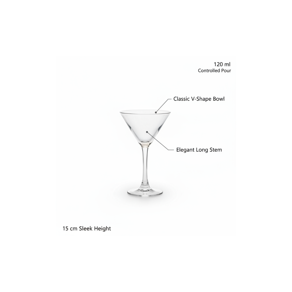 Elegant Martini / Cocktail Glass (120ml, 15cm) – Classic V-Shape Stemware