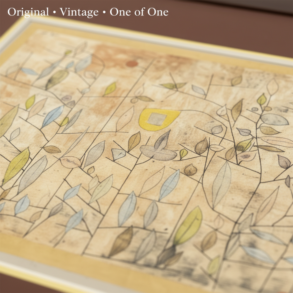 Vintage Abstract Botanical Artwork | Original Mid-Century Mixed Media on Paper