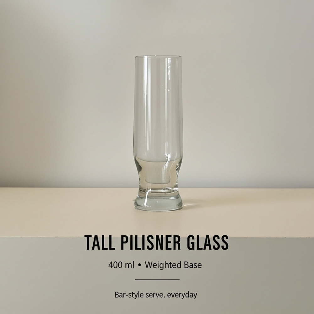 Tall Pilsner Beer Glass 400ml | Weighted Base Premium Glassware