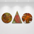 Echoes of Autumn – 3-Piece Geometric Abstract Painting Set (Circle & Triangle) | Handmade Wall Art by Abha Kochar