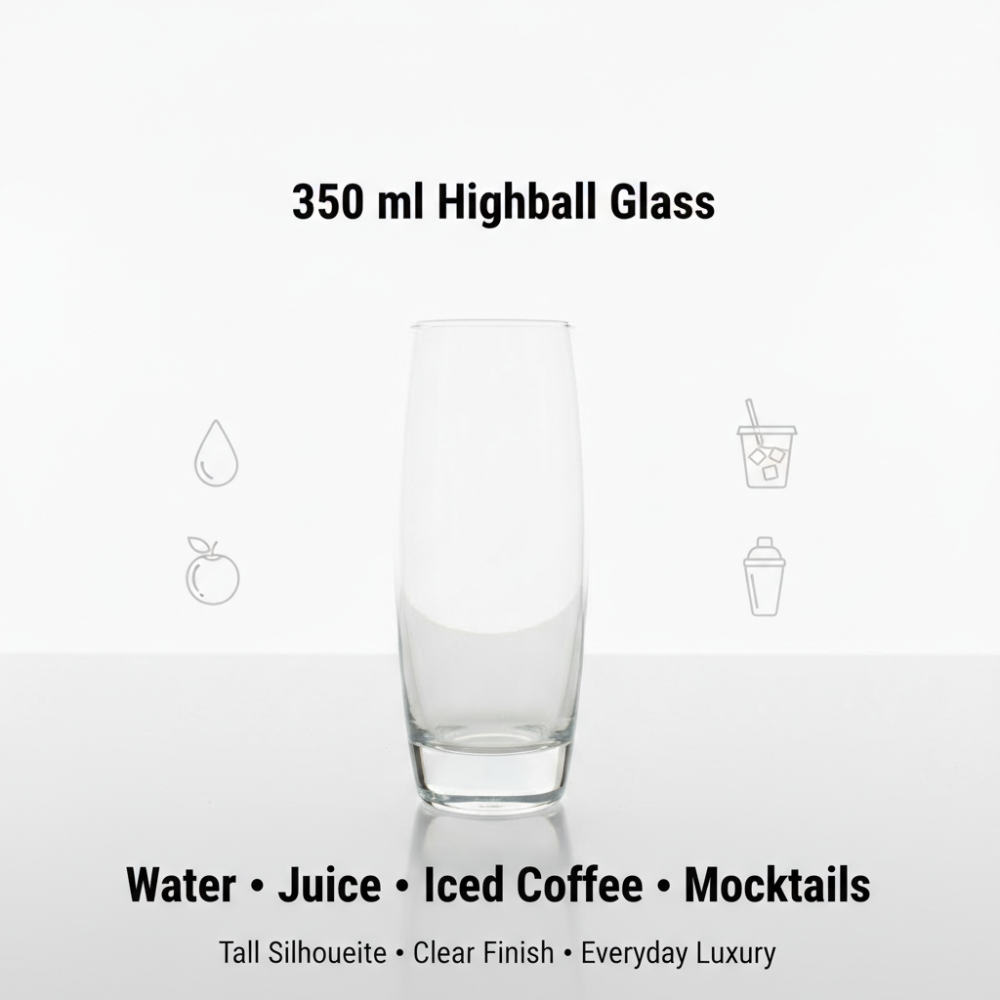 Premium Highball Glass (350 ml) | Tall Water & Mocktail Tumbler