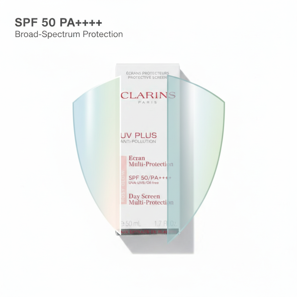 Clarins UV Plus sunscreen packaging on a white background
