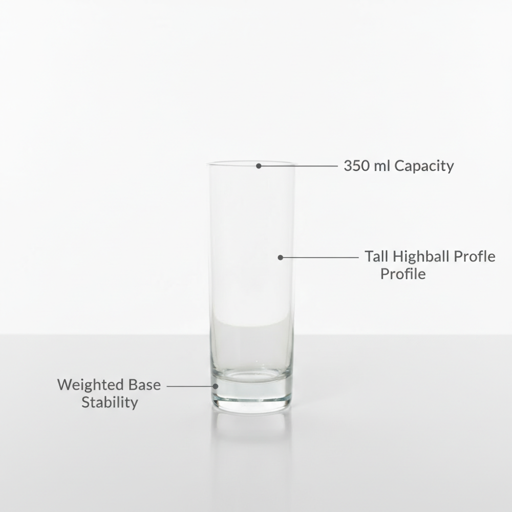 Premium Highball Glass (350 ml) | Tall Weighted Base Drinkware