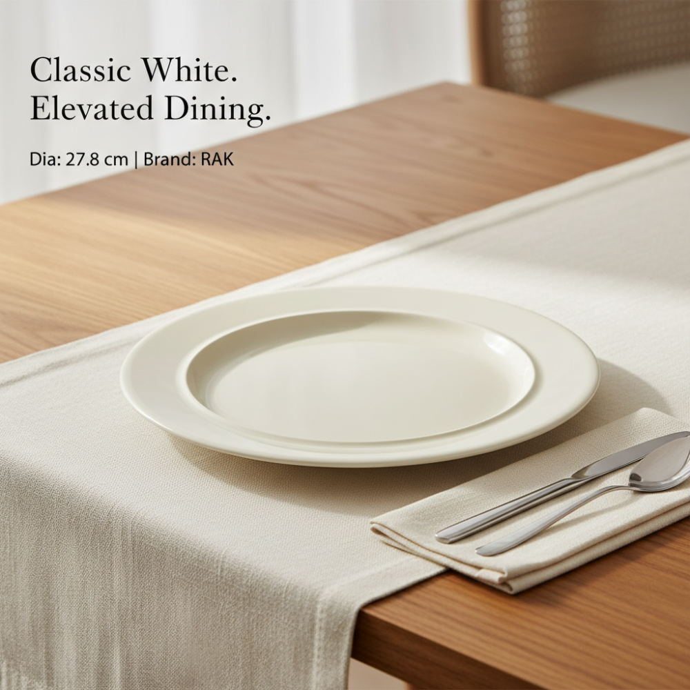 RAK Porcelain Dinner Plate (27.8 cm) – Classic White Hotelware Style