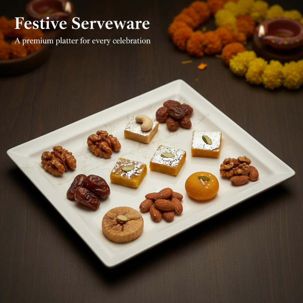 RAK Square Serving Platter 31x31 cm | Premium White Botanical Plate (UAE)