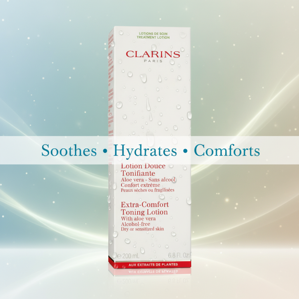 Clarins Extra-Comfort Toning Lotion packaging on a light background