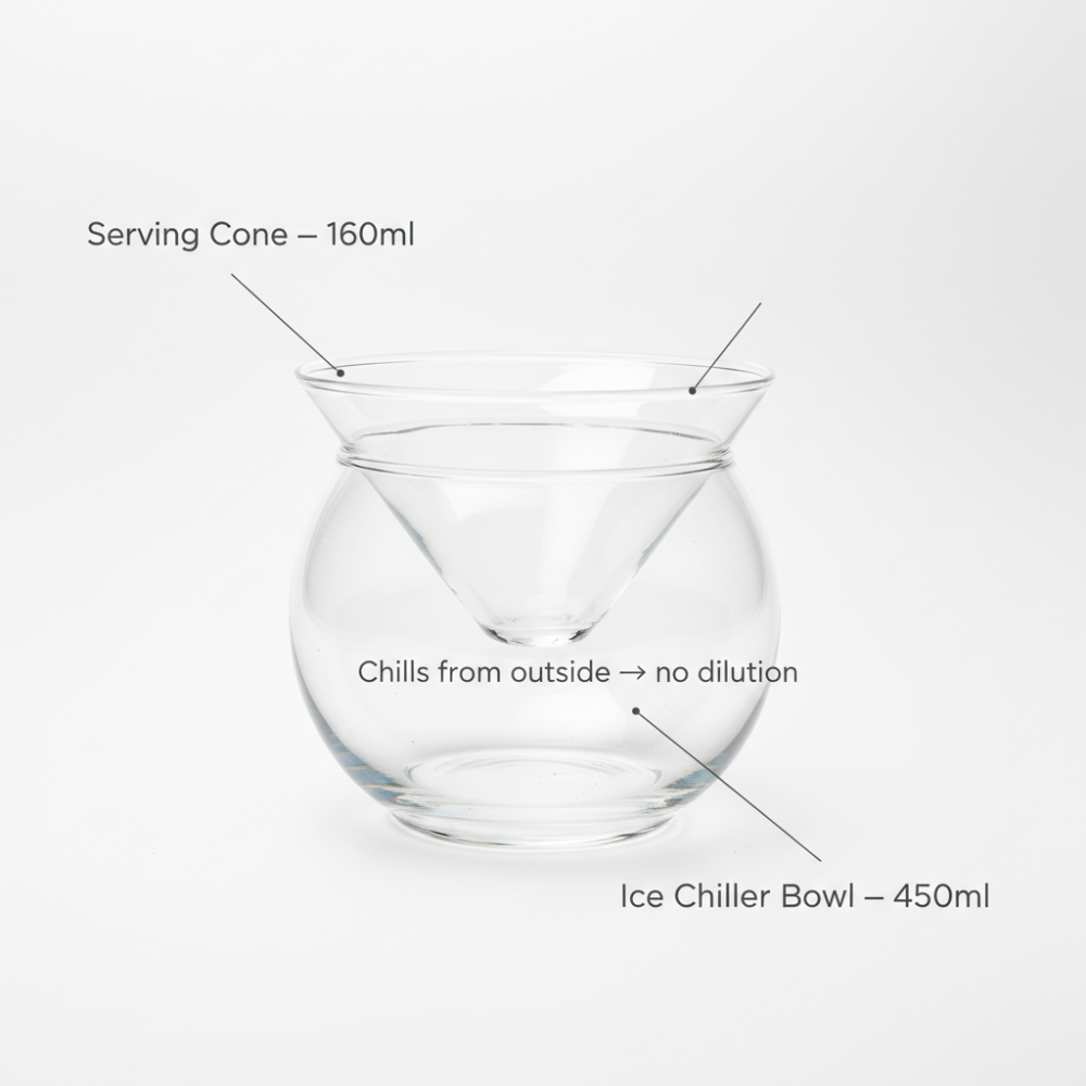 Ice Chiller Glass Bowl with Cone Insert | 160ml + 450ml