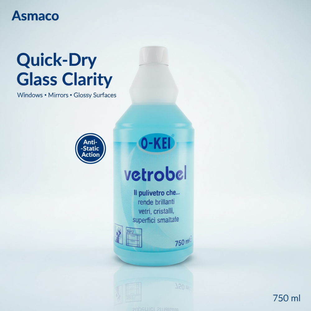 O-KEI Vetrobel Glass Cleaner 750ml | Quick-Dry Anti-Static Window & Mirror Cleaner