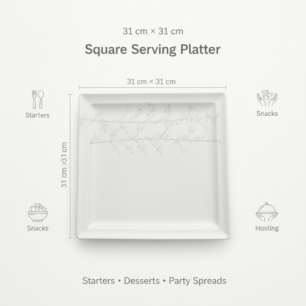 RAK Square Serving Platter 31x31 cm | Premium White Botanical Plate (UAE)