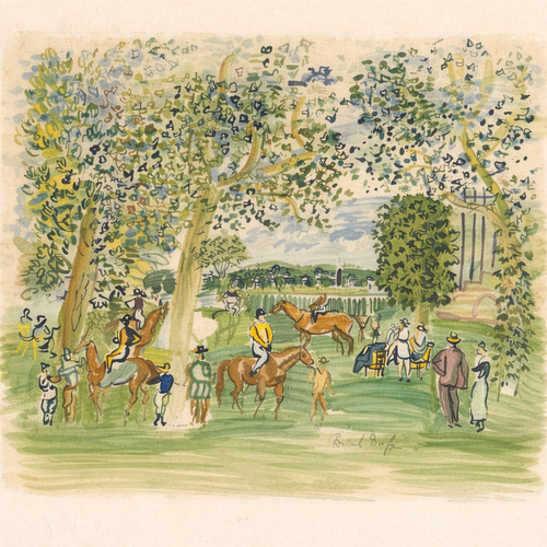Afternoon at the Races (Watercolor on Paper, Framed)