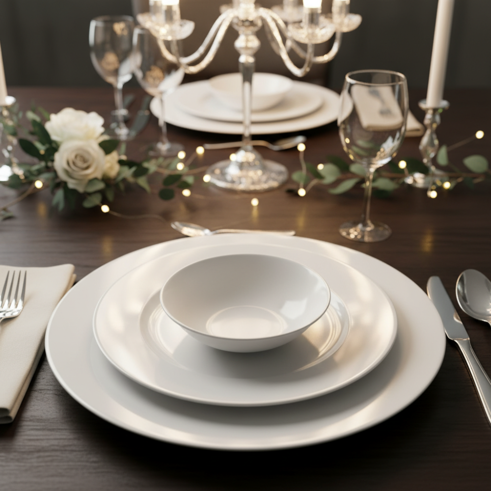 Crown Porcelain Charger Plate 33 cm | Premium White Service Plate