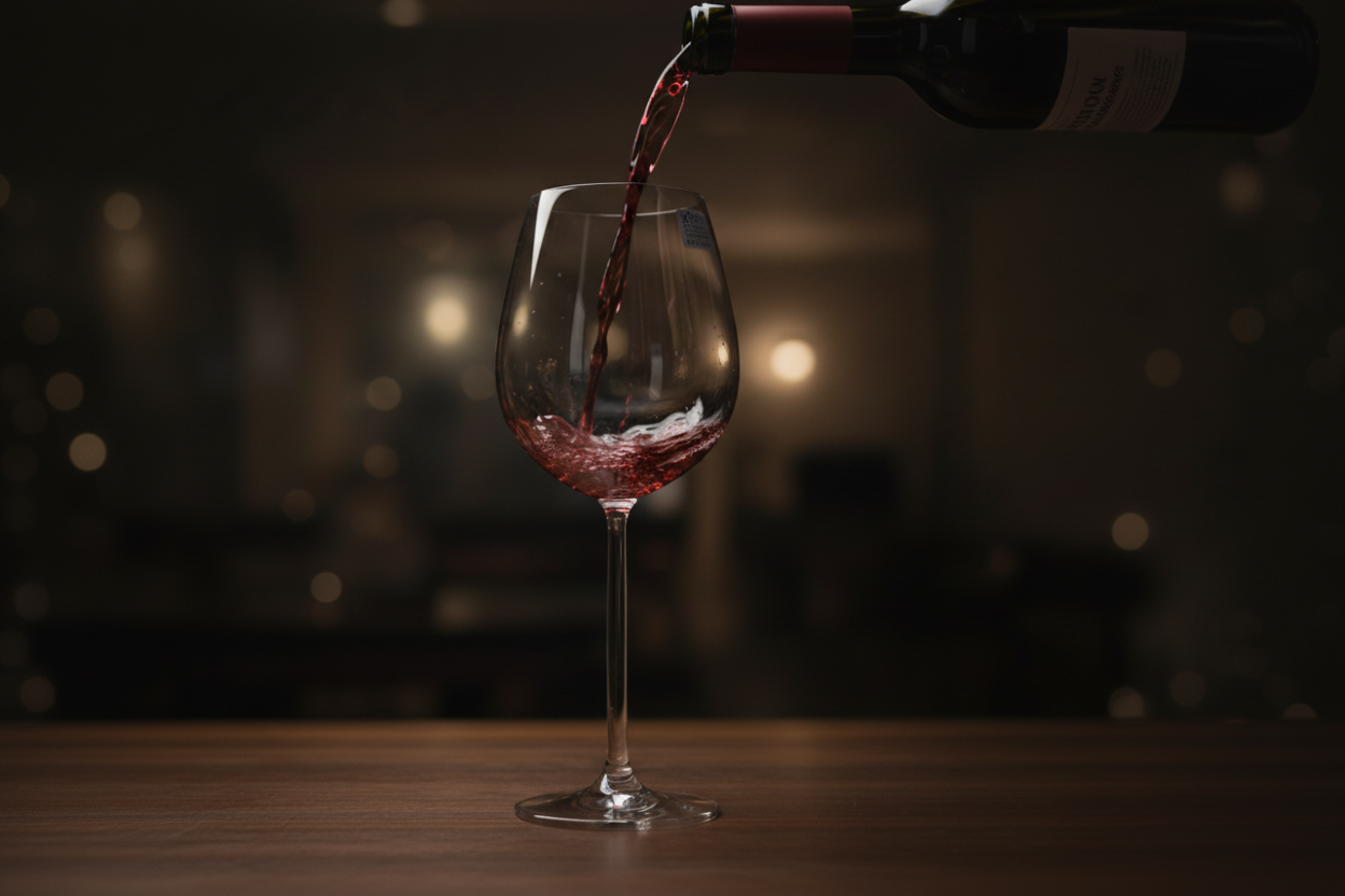 Wine being poured into a glass with 'Swirl. Sip. Repeat.' text and Schott Zwiesel branding.