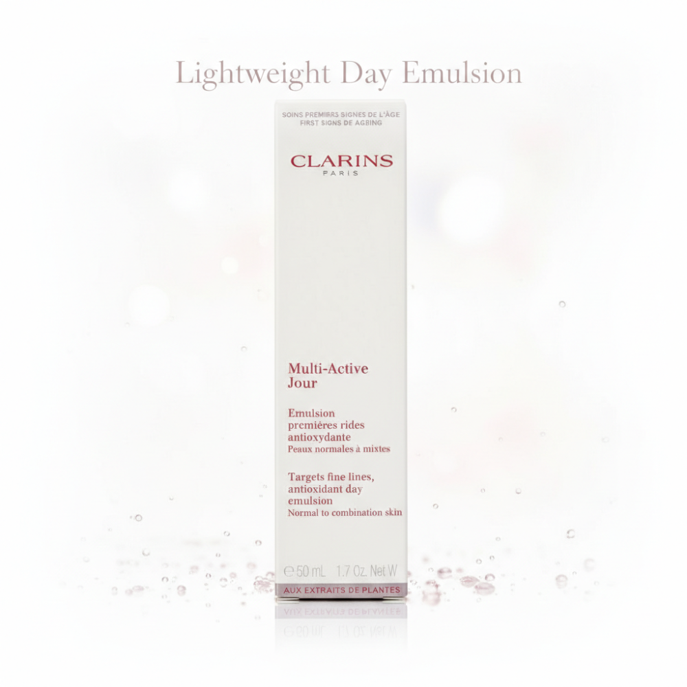 Clarins Multi-Active Jour Lightweight Day Emulsion packaging on a white background