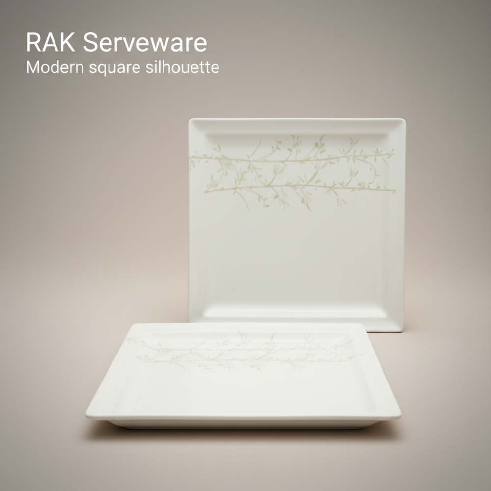 RAK Square Serving Platter 31x31 cm | Premium White Botanical Plate (UAE)