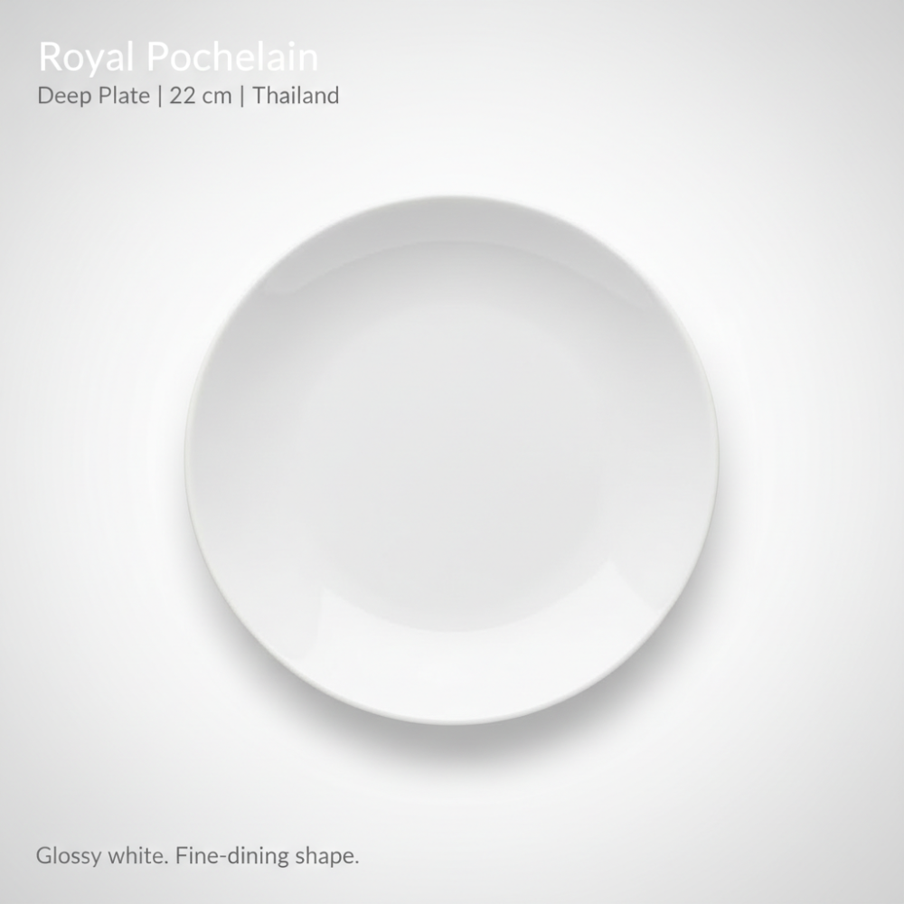 Royal Porcelain Deep Plate 22 cm | Premium White Pasta &amp; Curry Bowl (Thailand)