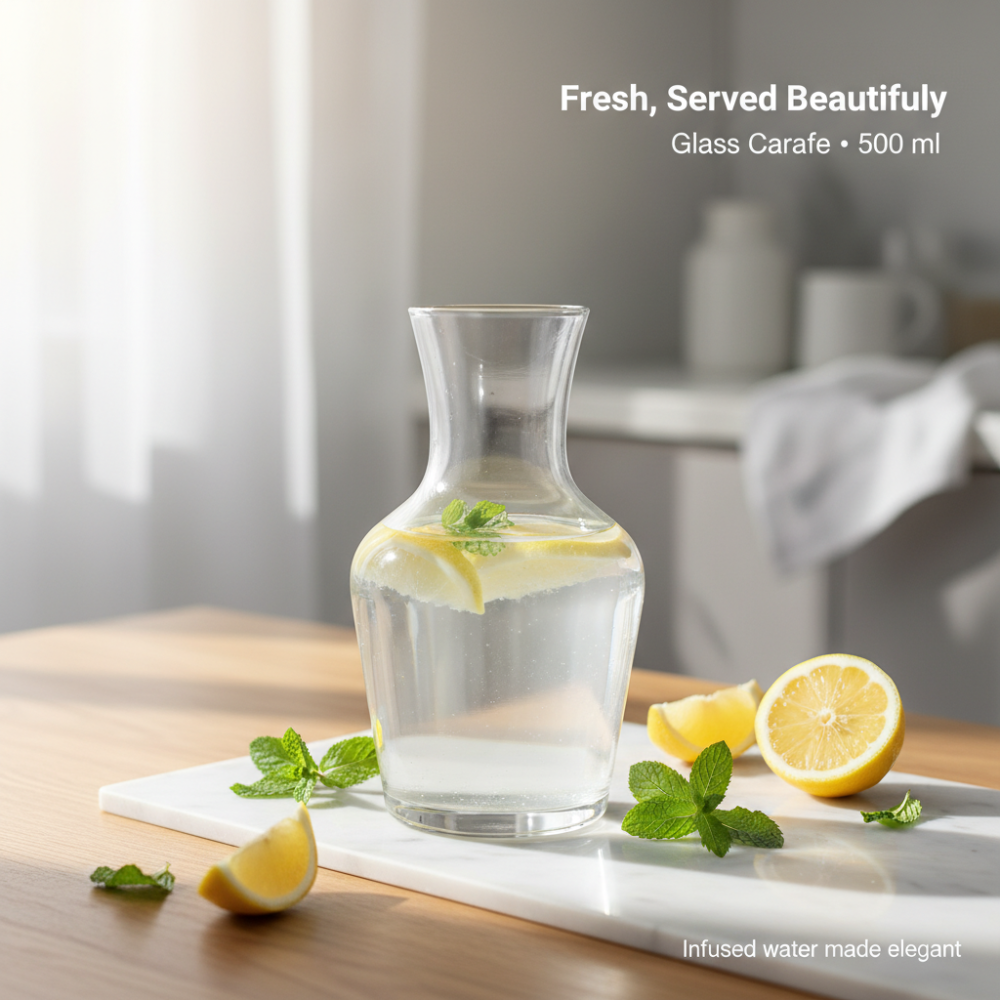 Glass Carafe 500 ml | Premium Table Carafe for Water, Juice & Infused Drinks