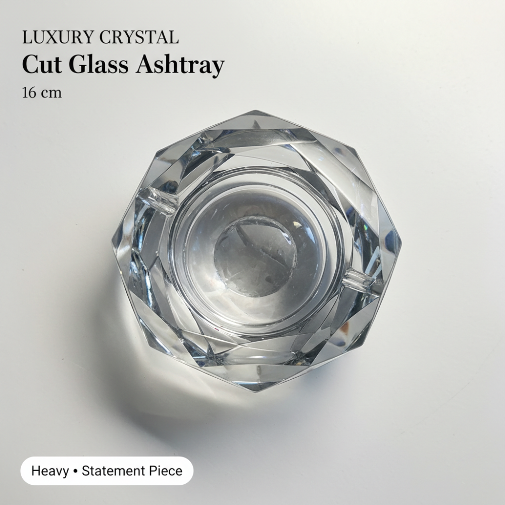 Luxury Crystal Ashtray 16 cm | Heavy Faceted Glass Statement Piece