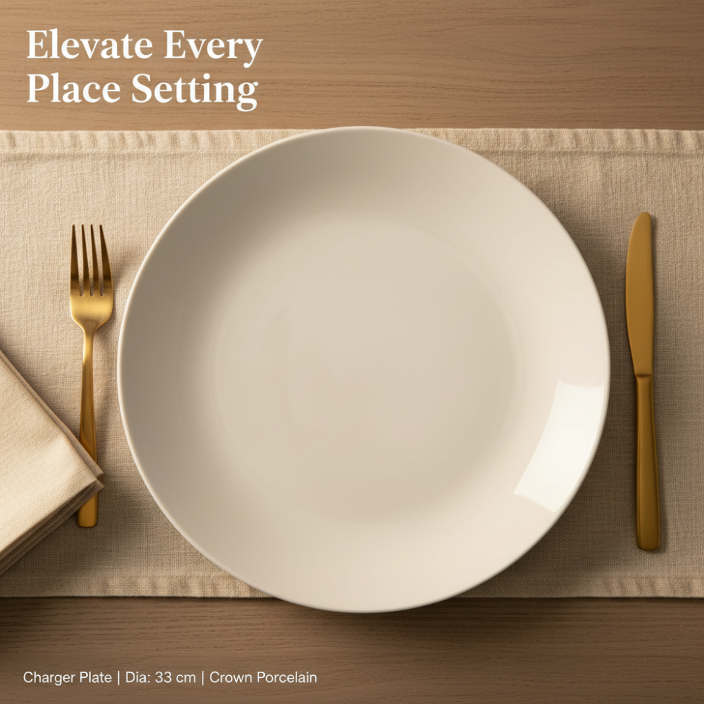 Crown Porcelain Charger Plate 33 cm | Premium White Service Plate