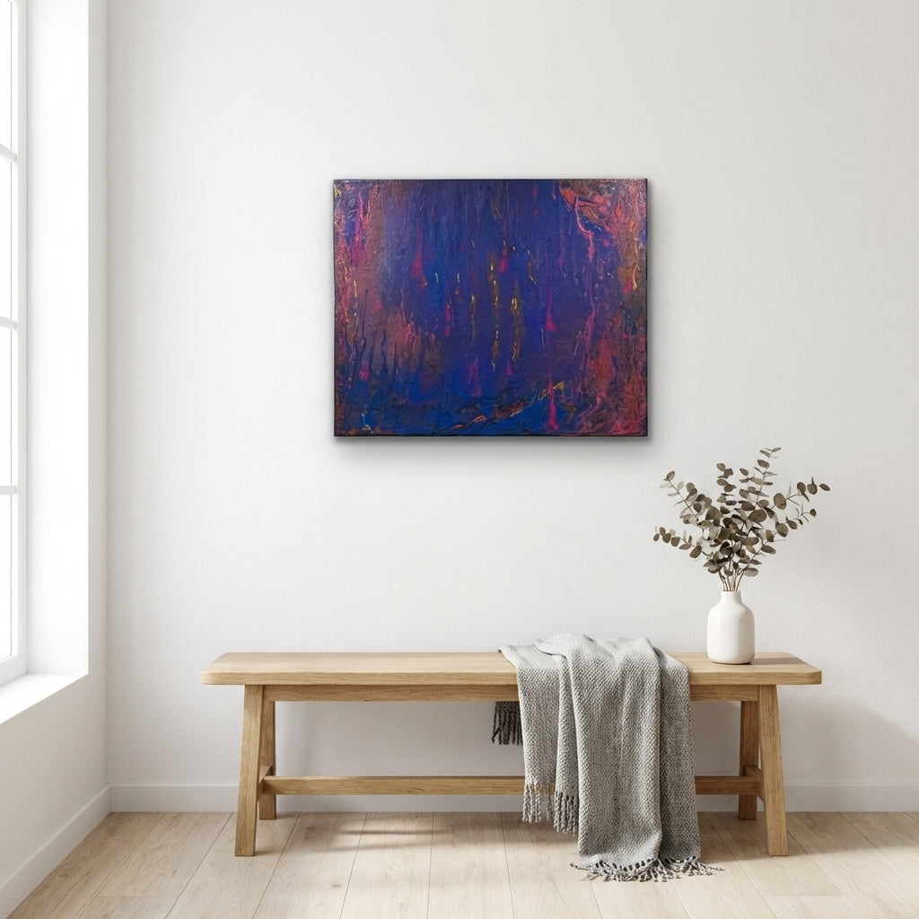 Purple Cave – Handmade Abstract Acrylic Painting on Canvas (52x42 cm) | Modern Wall Art by Abha Kochar