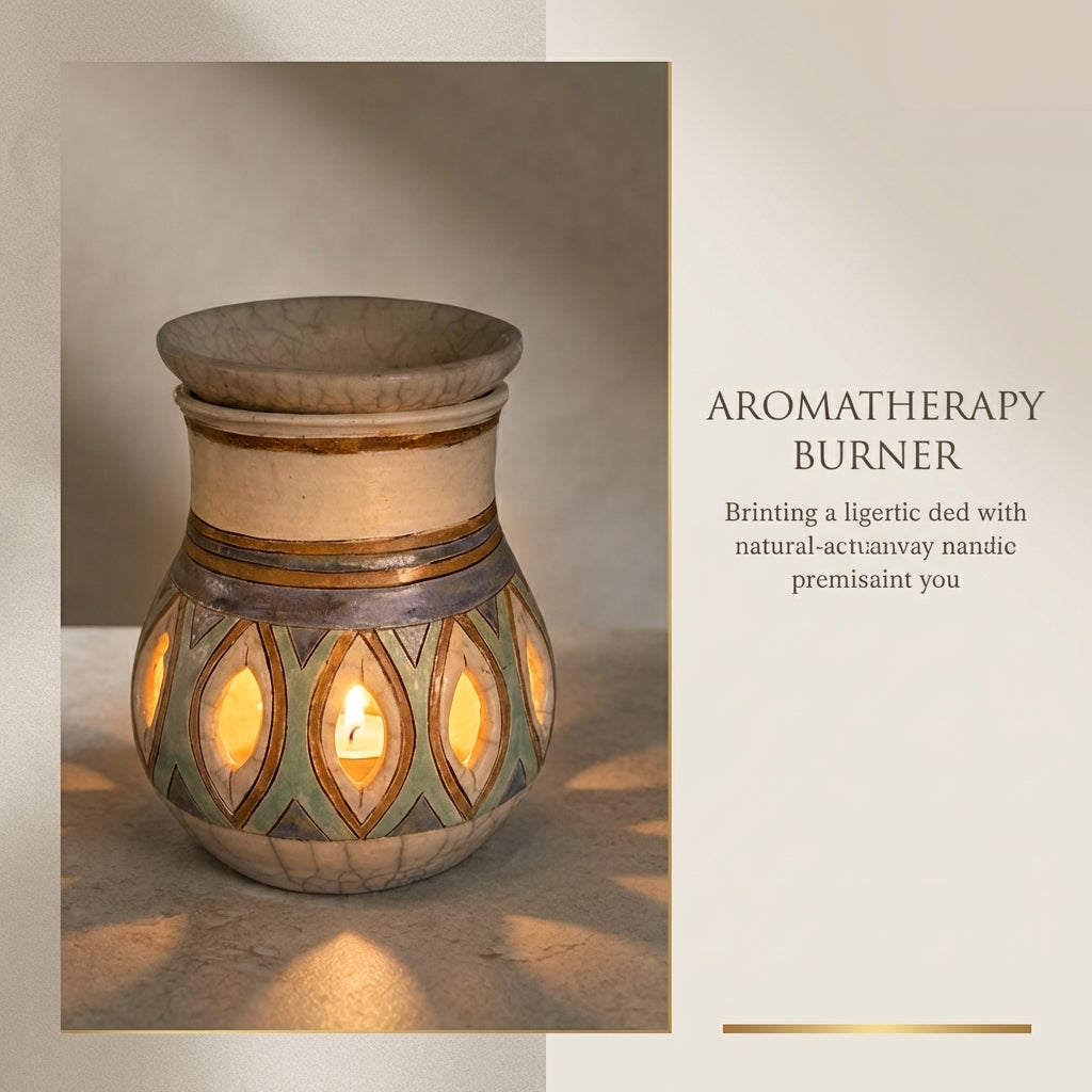 Japanese Raku Pottery Aromatherapy Oil Burner | Handmade Ceramic Diffuser Crackle Glaze India