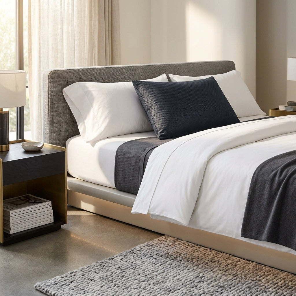 Navy Blue High Density Pillow (65cmX45 cm) in a modern bedroom