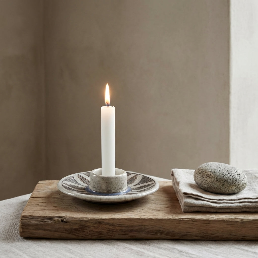 Japanese Raku Pottery Candle Stand | Floral Crackle Glaze Handmade Tea Light Holder India