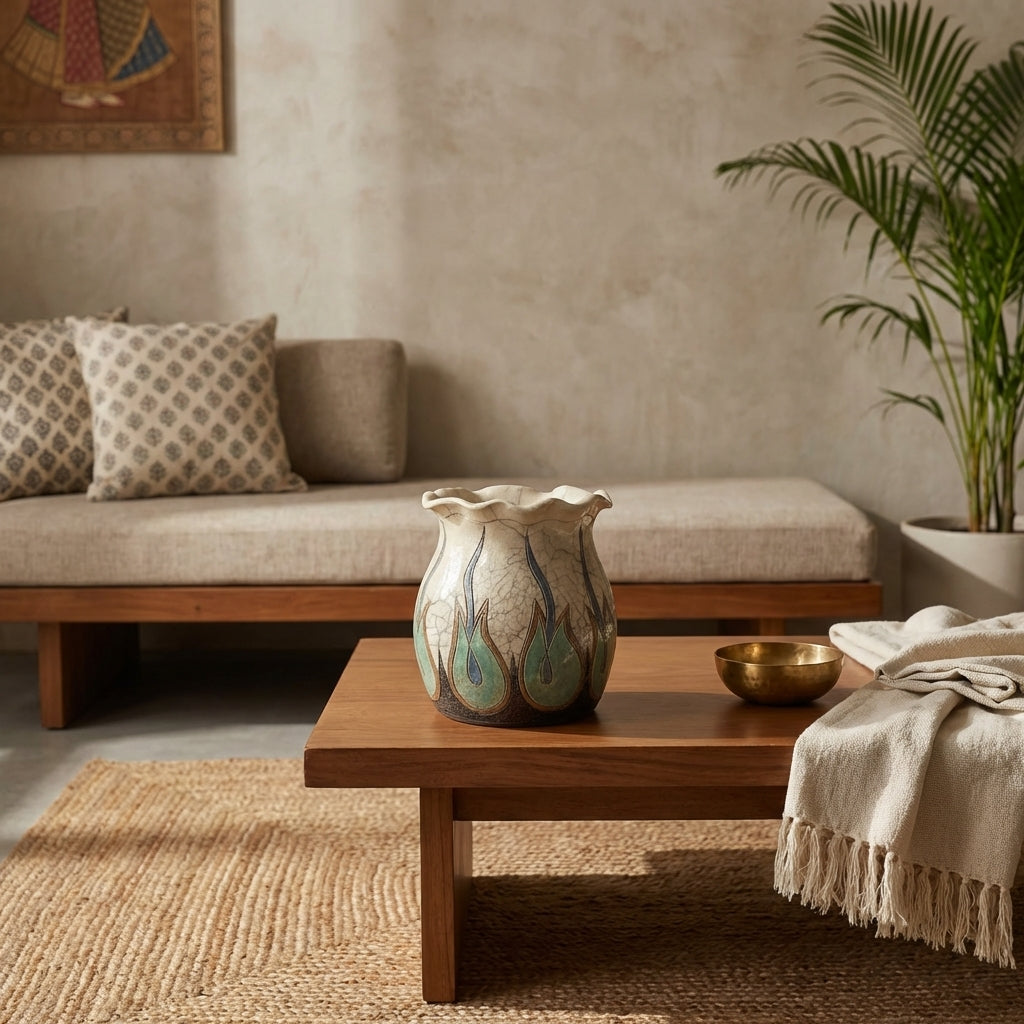 Japanese Raku Potery by Rika (RF) in a modern living room