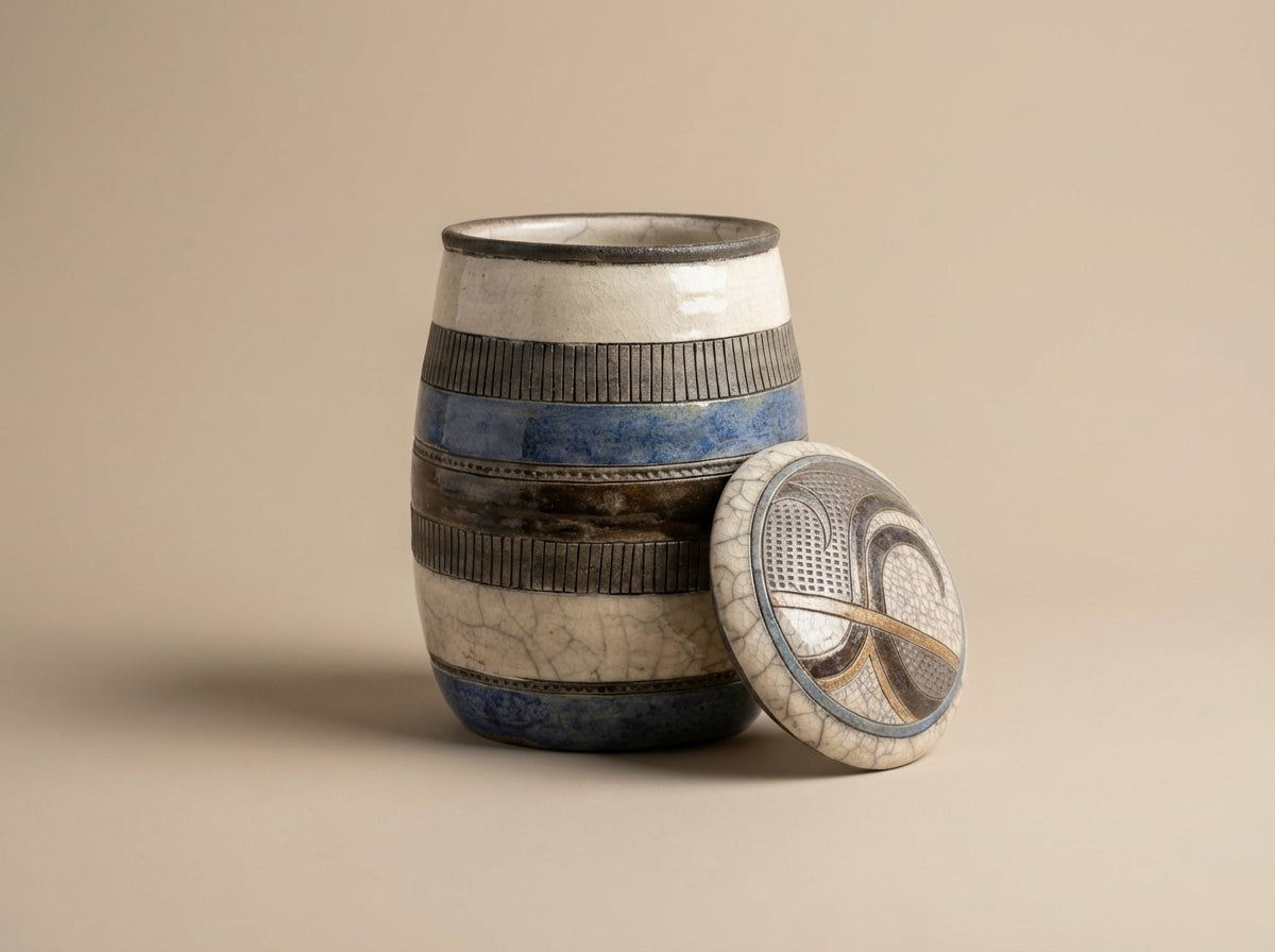 Raku pottery cookie Jar by Rika (RF)