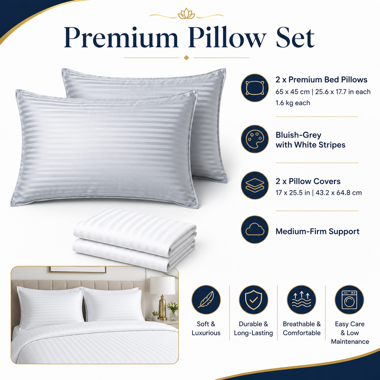 Luxury Egyptian Cotton Bedding Set – White King Size 7-Piece Hotel-Style Bed Linen Set