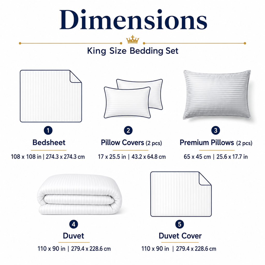 Luxury Egyptian Cotton Bedding Set – White King Size 7-Piece Hotel-Style Bed Linen Set