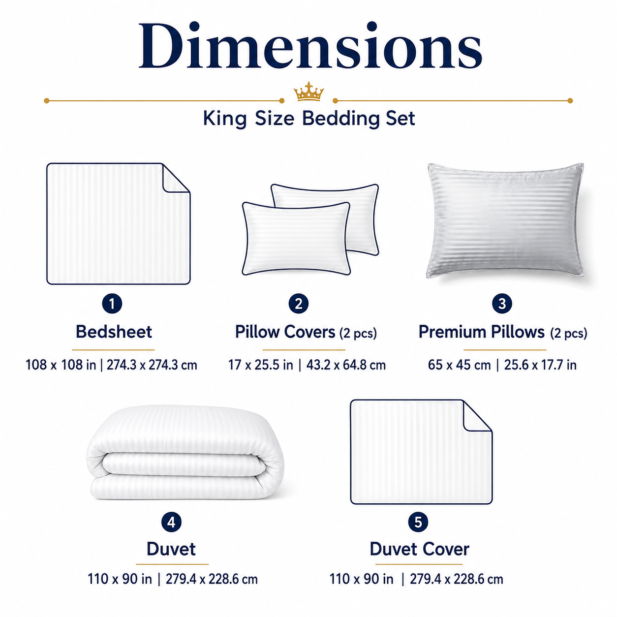 Luxury Egyptian Cotton Bedding Set – White King Size 7-Piece Hotel-Style Bed Linen Set