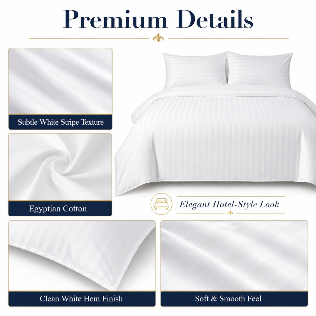 Luxury Egyptian Cotton Bedding Set – White King Size 7-Piece Hotel-Style Bed Linen Set