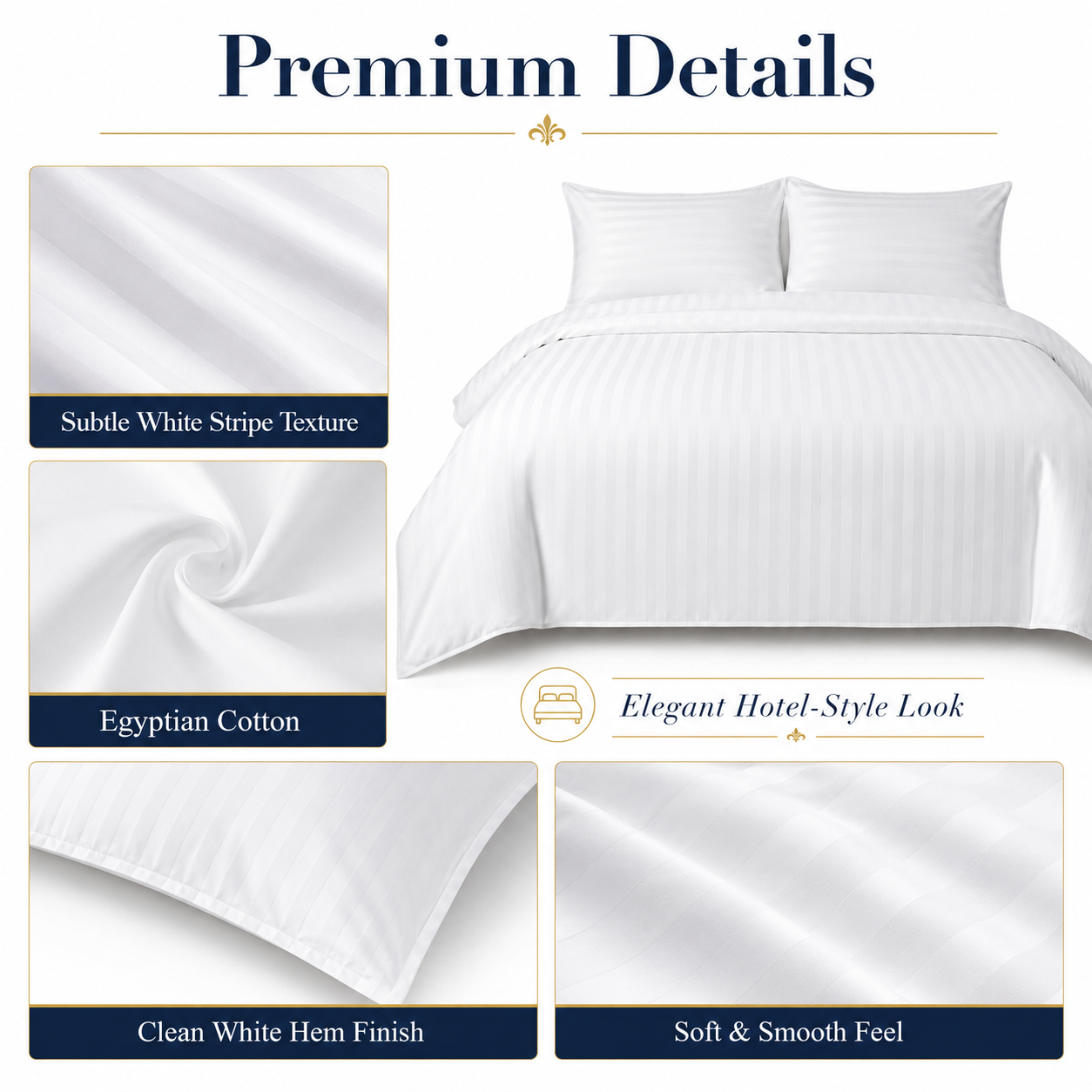 Luxury Egyptian Cotton Bedding Set – White King Size 7-Piece Hotel-Style Bed Linen Set