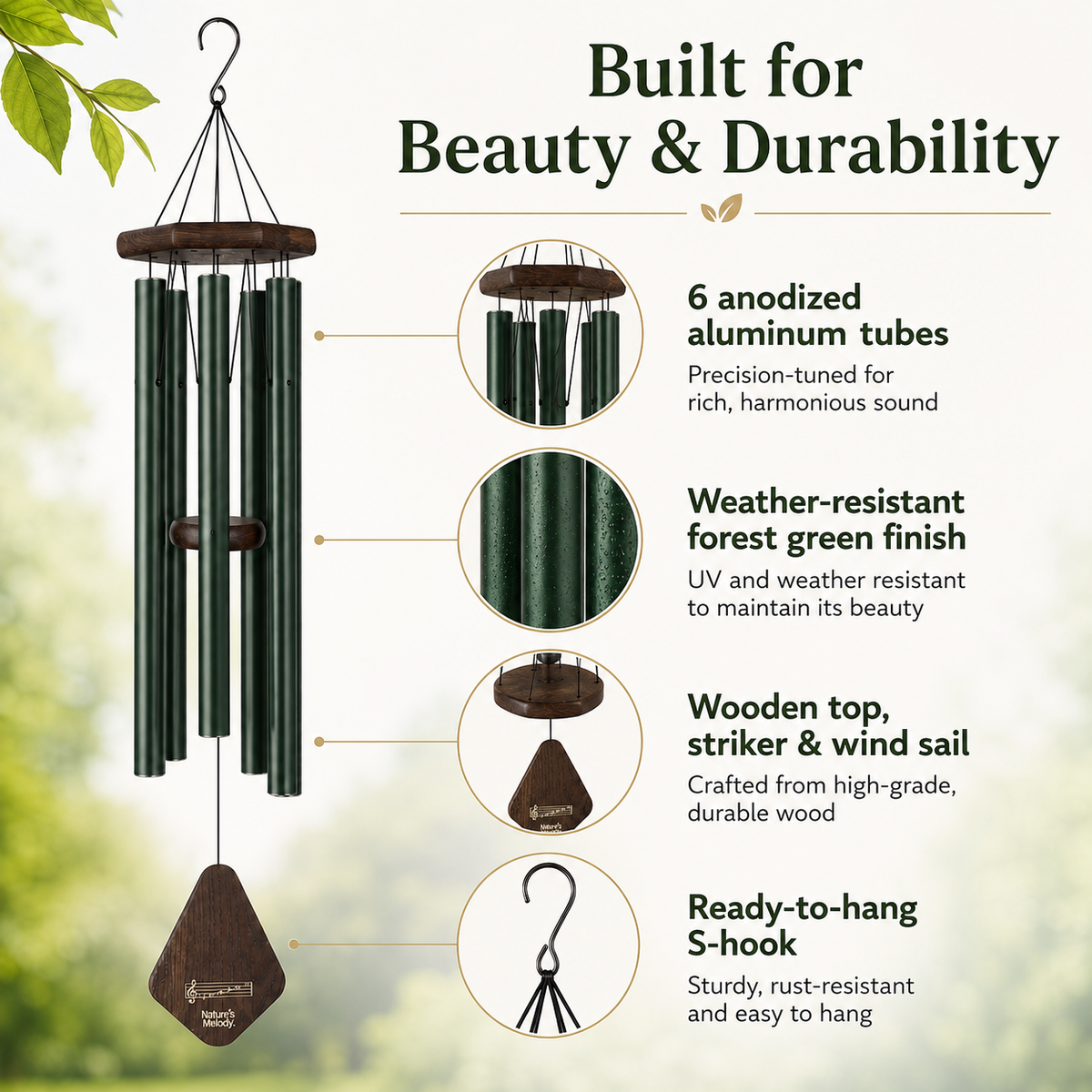 Nature's Melody Premiere Grande wind chime in a balcony setting
