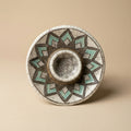 Japanese Raku Pottery Candle Stand | Geometric Crackle Glaze Handmade Tea Light Holder India