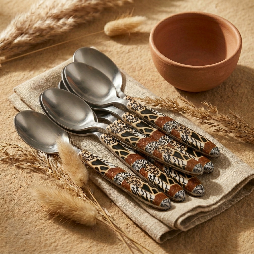 Designer Animal Print Spoon – Handmade African Decorative Spoon, 18.5 cm