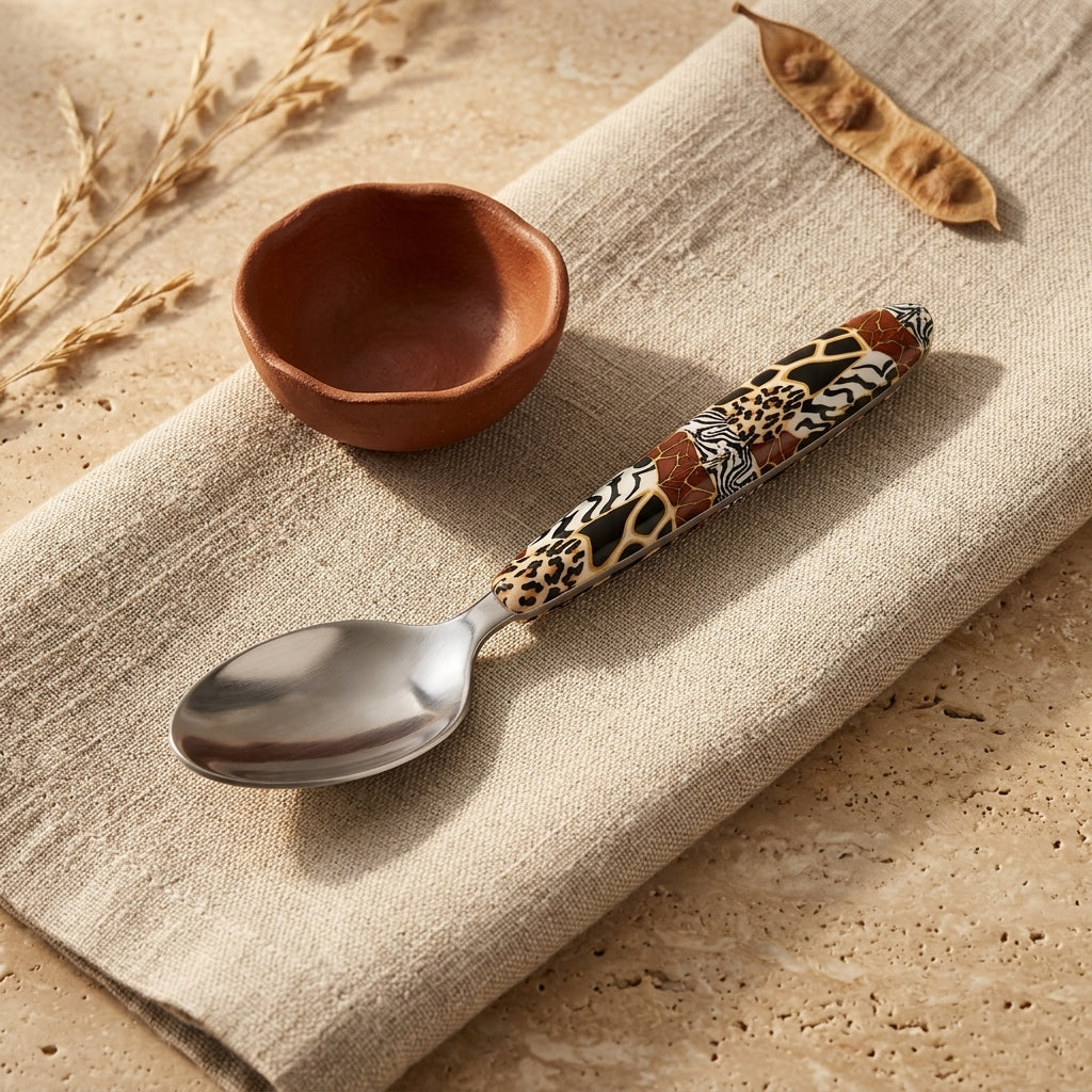 Designer Animal Print Spoon – Handmade African Decorative Spoon, 18.5 cm