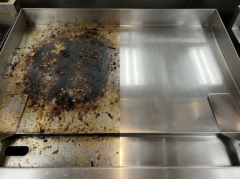 before after shot grill-brick-usa-for-griddle-cleaning