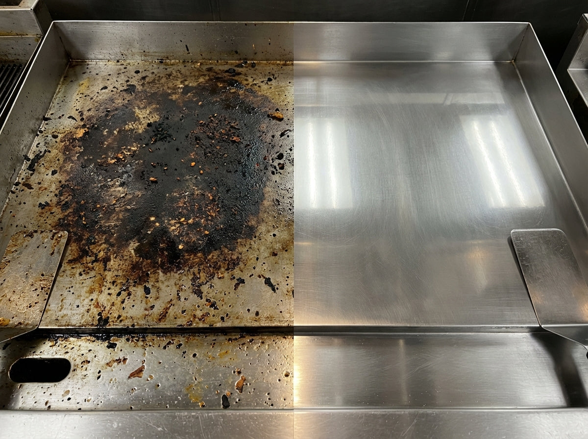 before after shot grill-brick-usa-for-griddle-cleaning