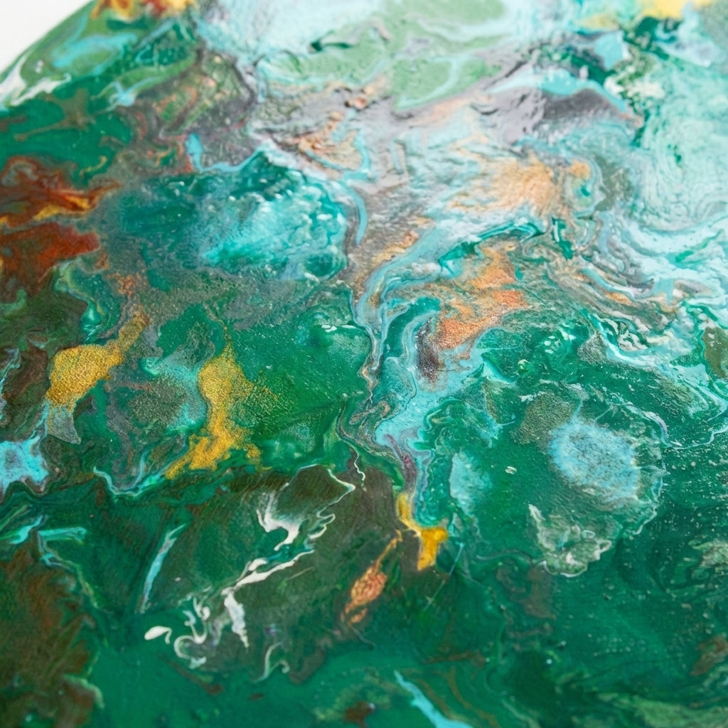 Emerald Flow (Dhara-II)– Luxury Abstract Oval Acrylic Painting (41 cm Height) | Modern Green Statement Wall Art by Abha Kochar