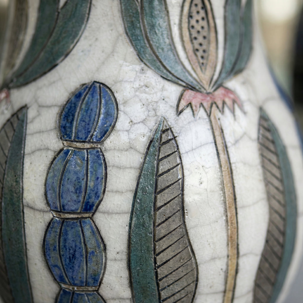 Japanese Raku Pottery Vase | Botanical Crackle Glaze Handmade Ceramic Art Vase India