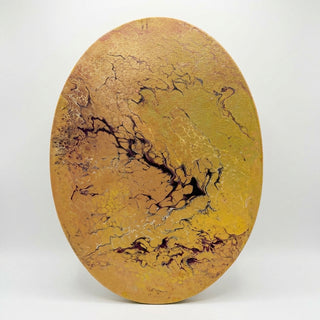 Golden Rift (Dhara-I) – Luxury Abstract Oval Acrylic Painting (41 cm Height) | Modern Gold Statement Wall Art by Abha Kochar