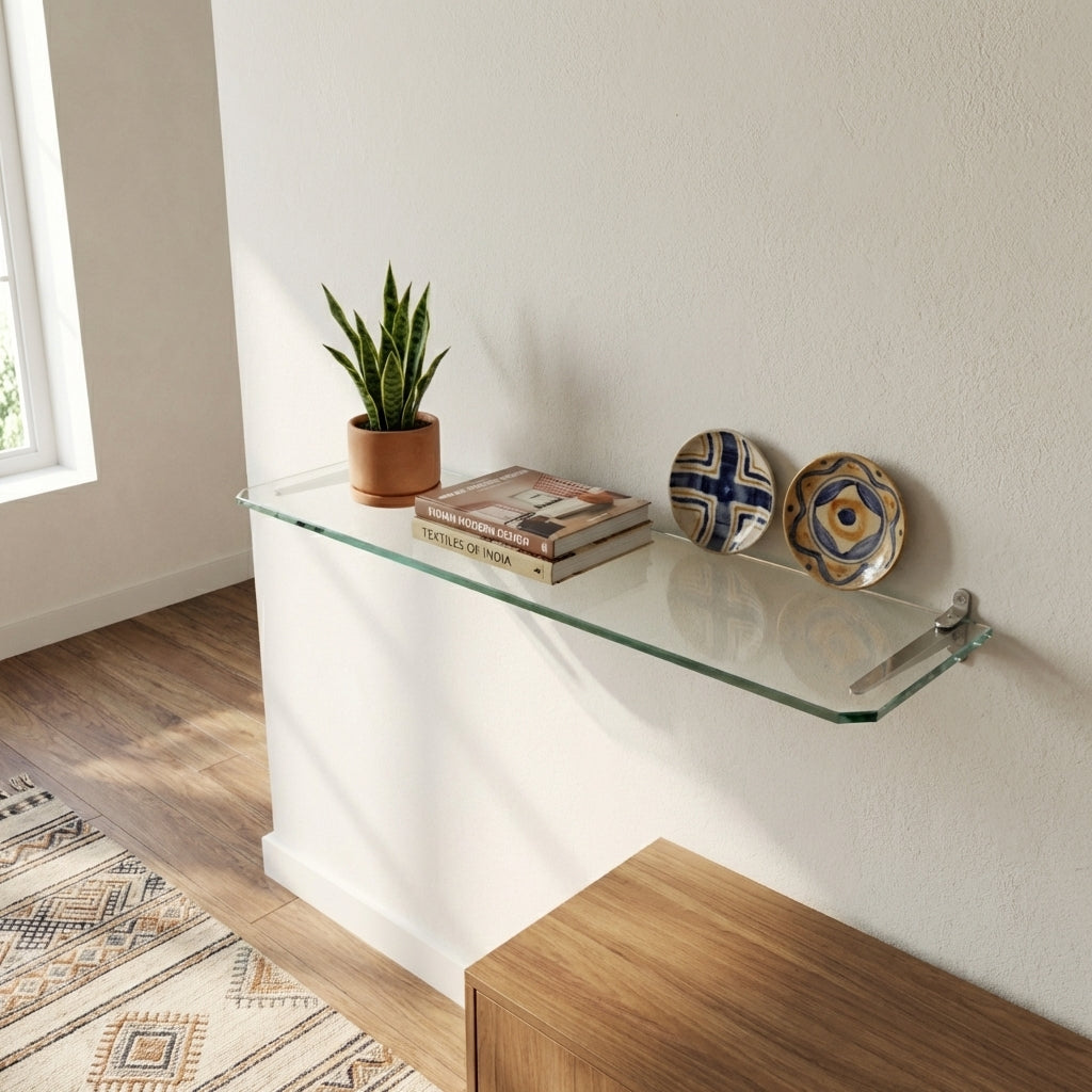 96cm Tempered Glass Shelf (6mm Thick) – Premium Wall Mounted Floating Glass Shelf for Living Room, Kitchen & Bathroom