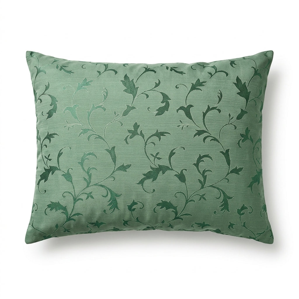 Green decorative pillow with floral pattern high density